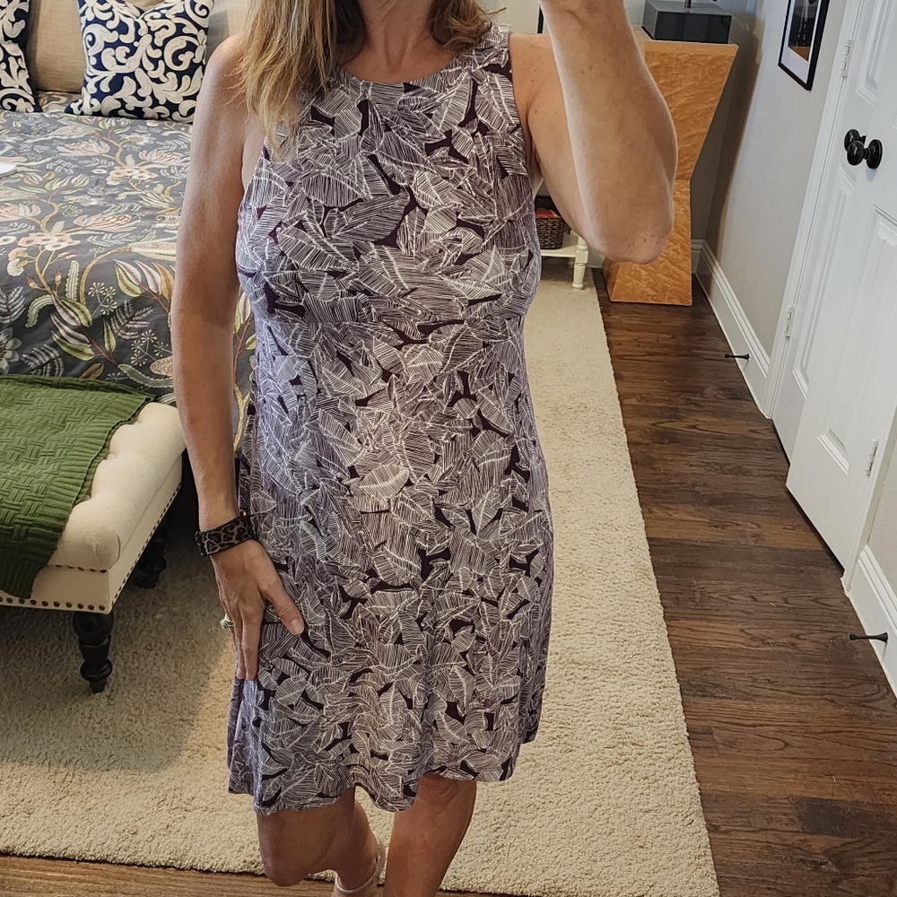 Athleta Purple & White La Palma Santorini Leaf Print Knot Dress Size Small